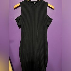 Black cold shoulder dress with vertical stripes!Absolutely lovely and flattering